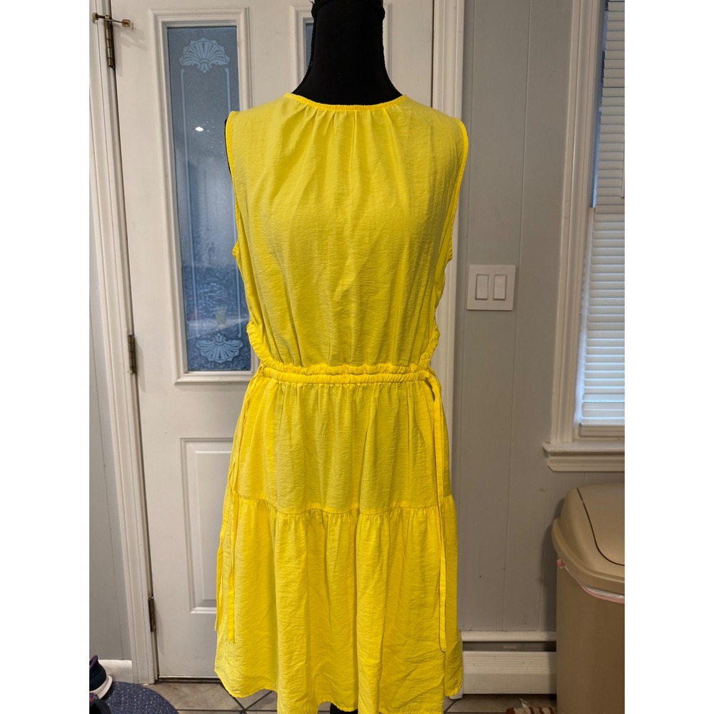 GAP Yellow Sleeveless Tiered Cut-Out Midi Dress Medium Tall